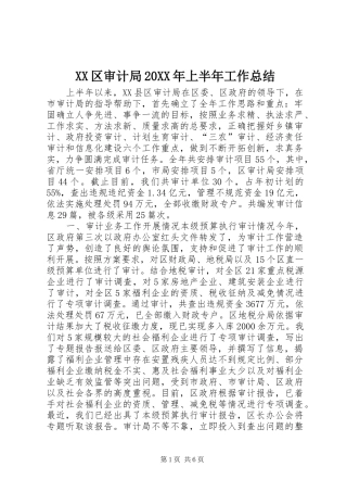XX区审计局20XX年上半年工作总结