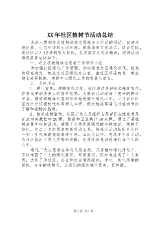 XX年社区植树节活动总结 
