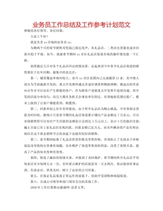 业务员工作总结及工作参考计划范文 