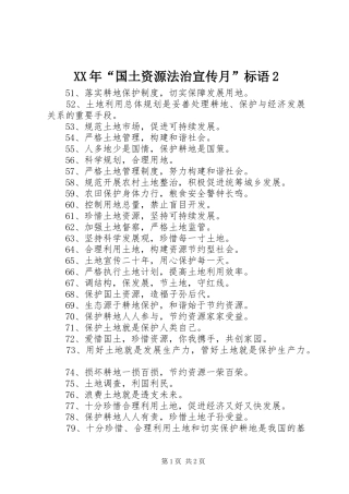 XX年“国土资源法治宣传月”标语2