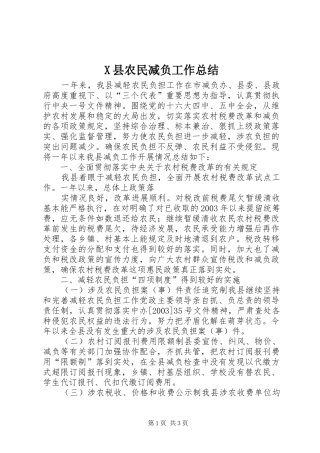 X县农民减负工作总结 