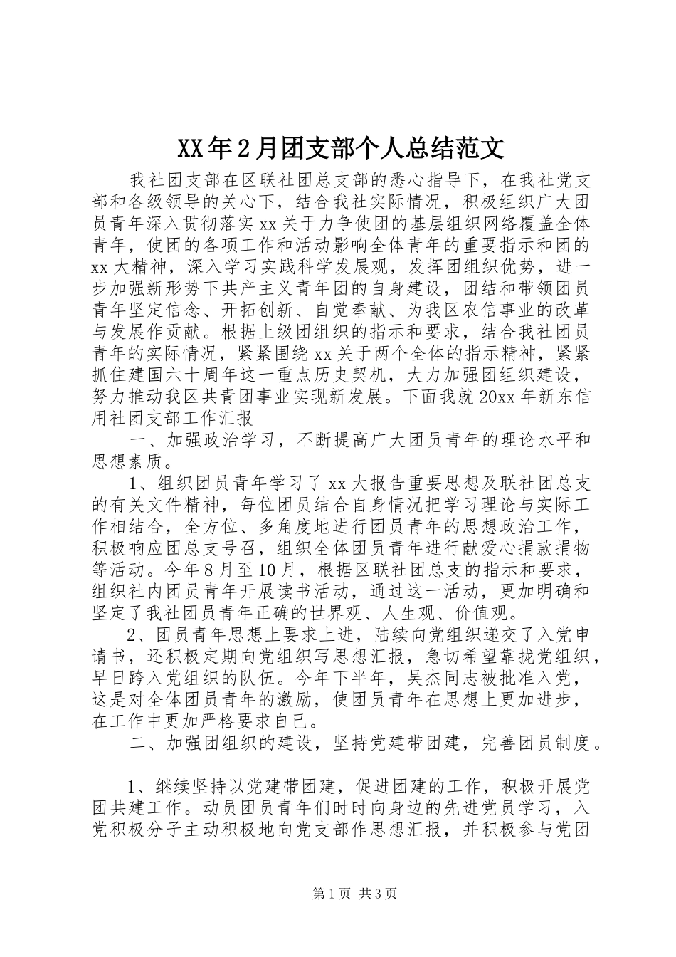 XX年2月团支部个人总结范文_第1页
