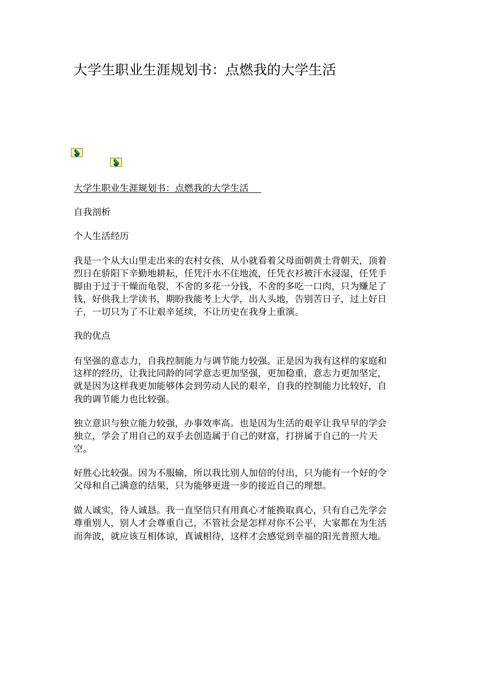 大学生职业生涯规划书：点燃我的大学生活_第1页