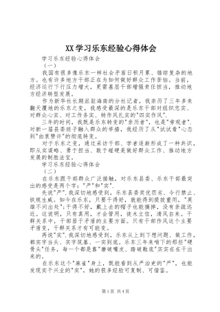 XX学习乐东经验体会心得