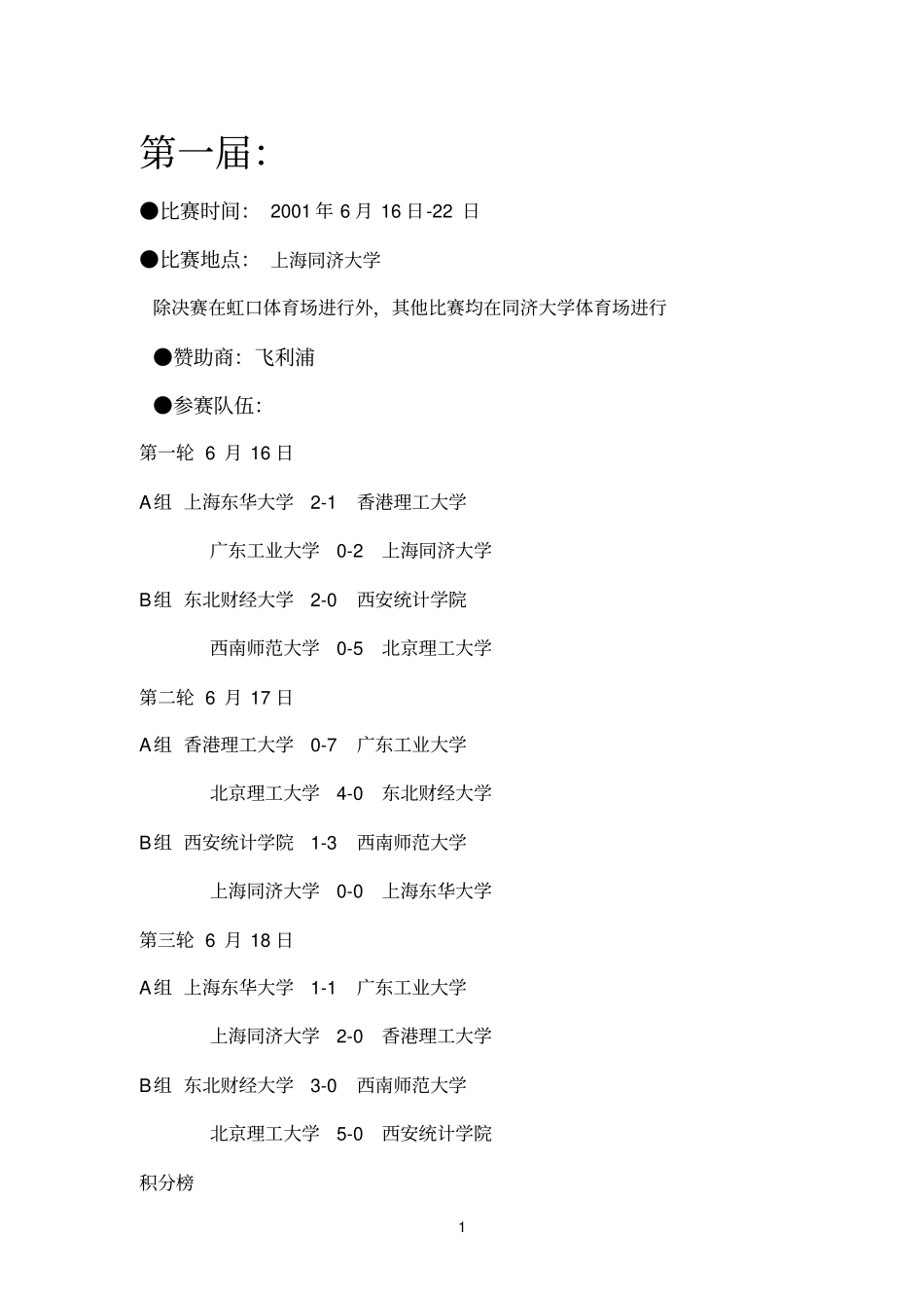大学生足球联赛历届比赛成绩_第1页