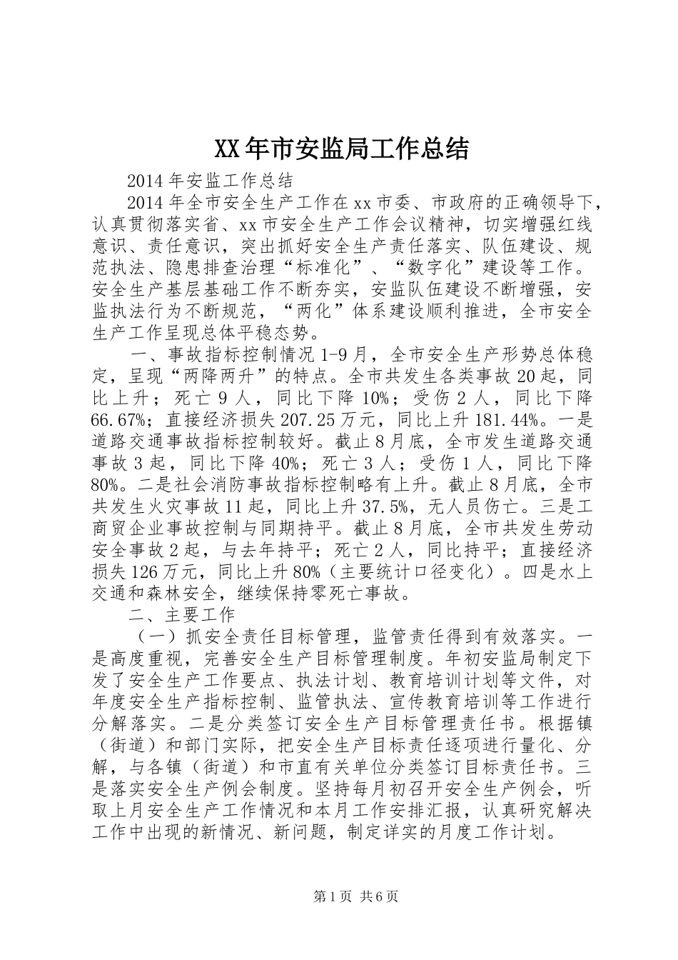 XX年市安监局工作总结 _第1页