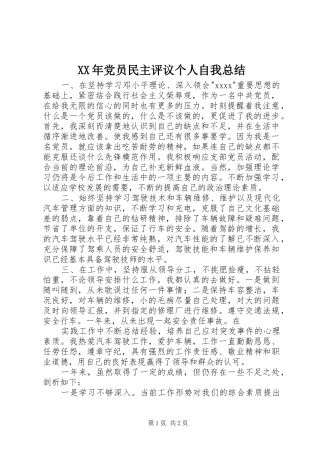 XX年党员民主评议个人自我总结 