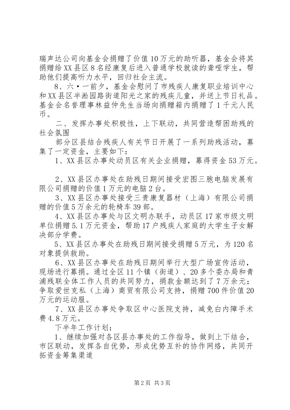 XX省残疾人福利基金上半年工作小结 _第2页