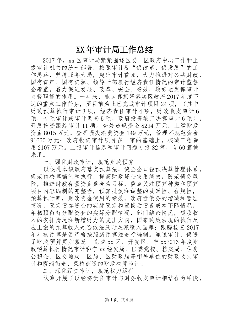XX年审计局工作总结 _第1页