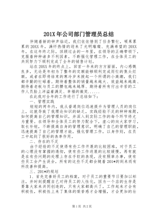 202X年公司部门管理员总结