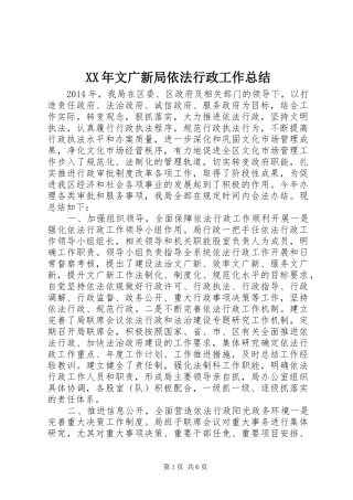 XX年文广新局依法行政工作总结 
