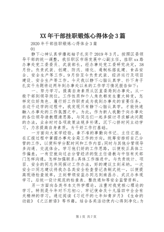 XX年干部挂职锻炼体会心得3篇