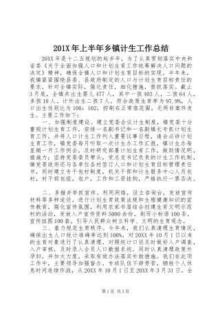 202X年上半年乡镇计生工作总结