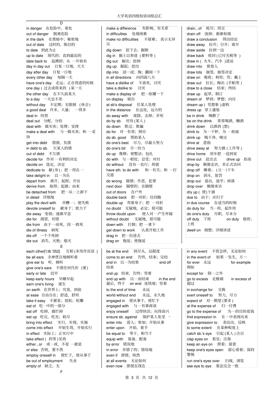 大学英语四级短语词组教材_第3页