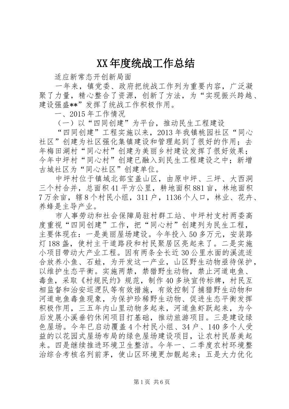 XX年度统战工作总结 _第1页