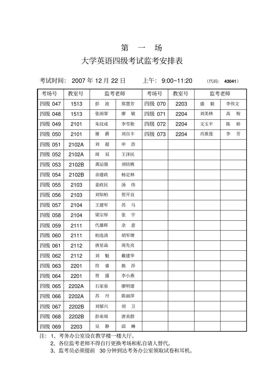 大学英语考试监考安排表_第2页