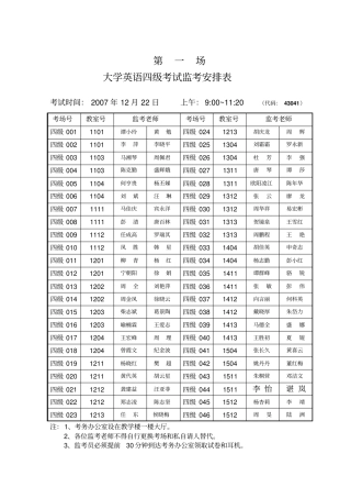 大学英语考试监考安排表
