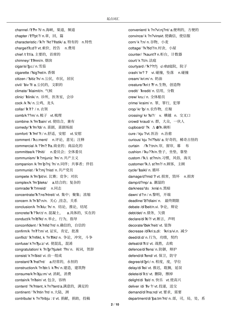 大学英语起点词汇1000带音标_第2页