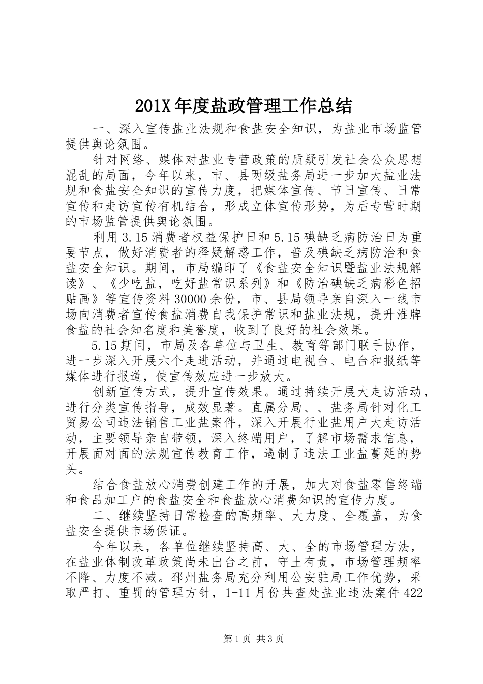202X年度盐政管理工作总结_第1页