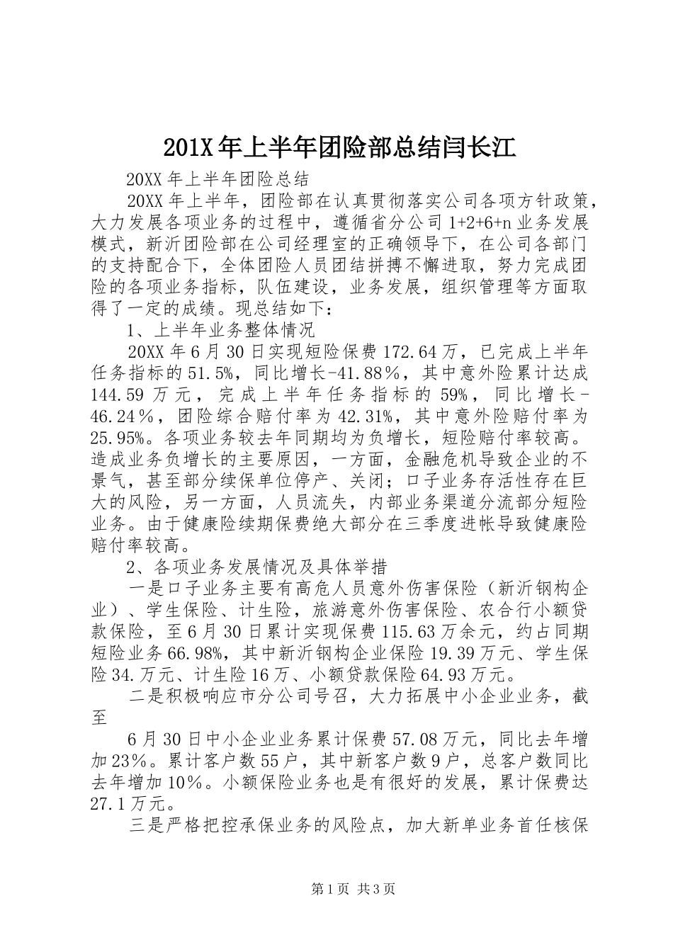 202X年上半年团险部总结闫长江_第1页