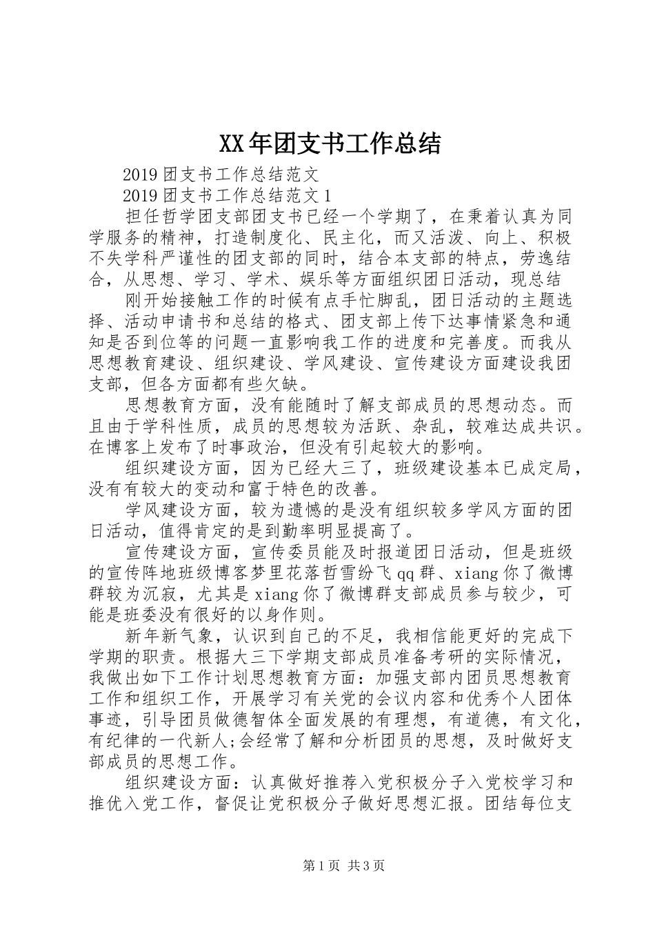 XX年团支书工作总结 _第1页