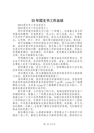 XX年团支书工作总结 