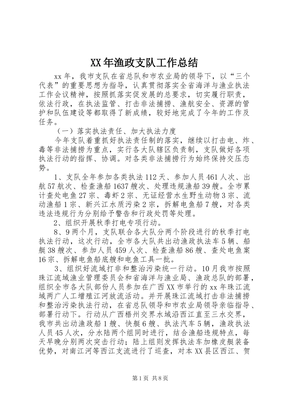 XX年渔政支队工作总结 _第1页