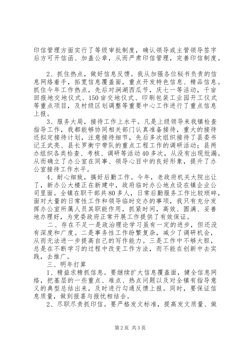 202X上半年度乡镇党政办主任个人工作总结_第2页