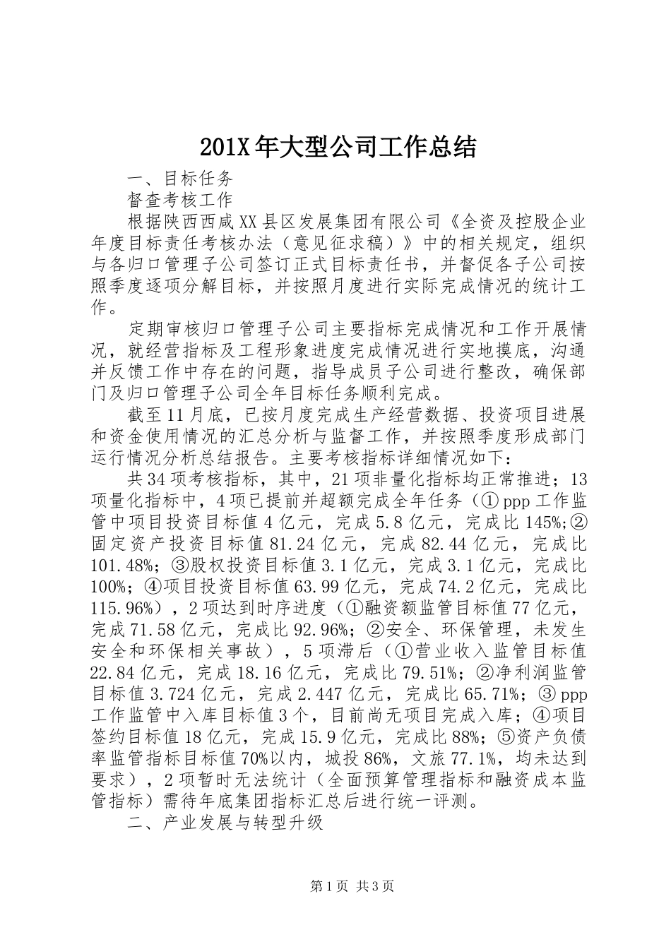 202X年大型公司工作总结_第1页