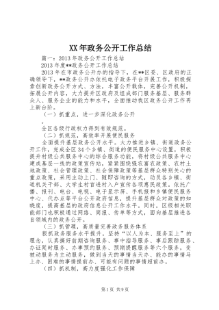 XX年政务公开工作总结 