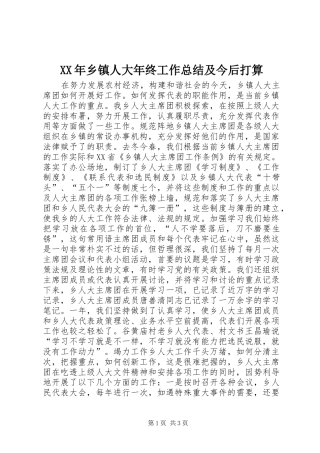 XX年乡镇人大年终工作总结及今后打算 