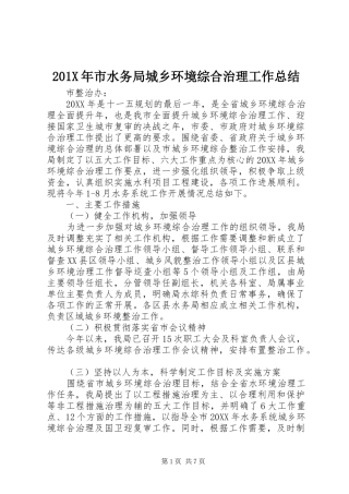 202X年市水务局城乡环境综合治理工作总结