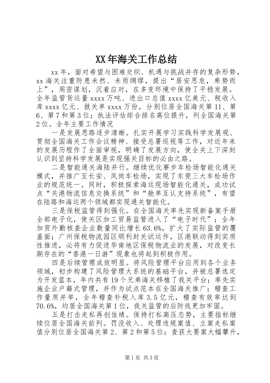 XX年海关工作总结 _第1页