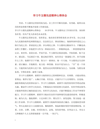 学习牛玉儒先进精神心得体会 