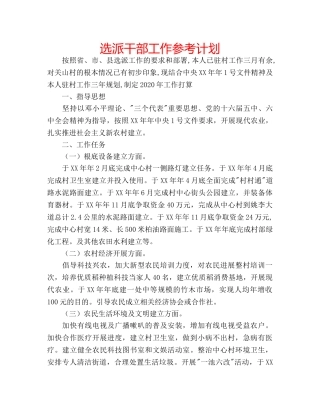 选派干部工作参考计划 