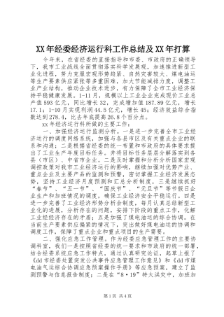 XX年经委经济运行科工作总结及XX年打算 