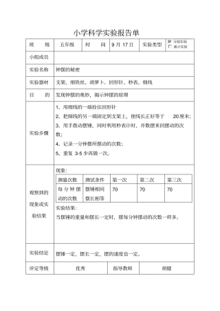 大象版五年级科学上册试验报告单1