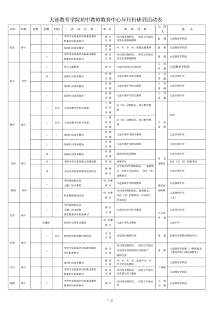 大连教育学院初中教师教育中心年12月份研训活动表