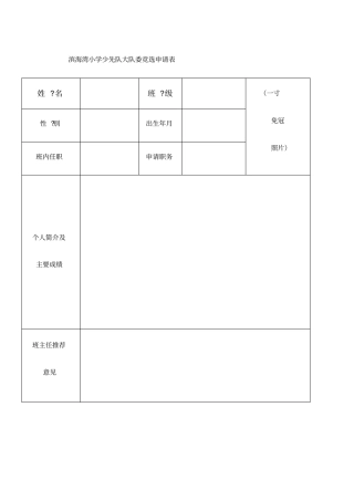 大队委竞选申请表
