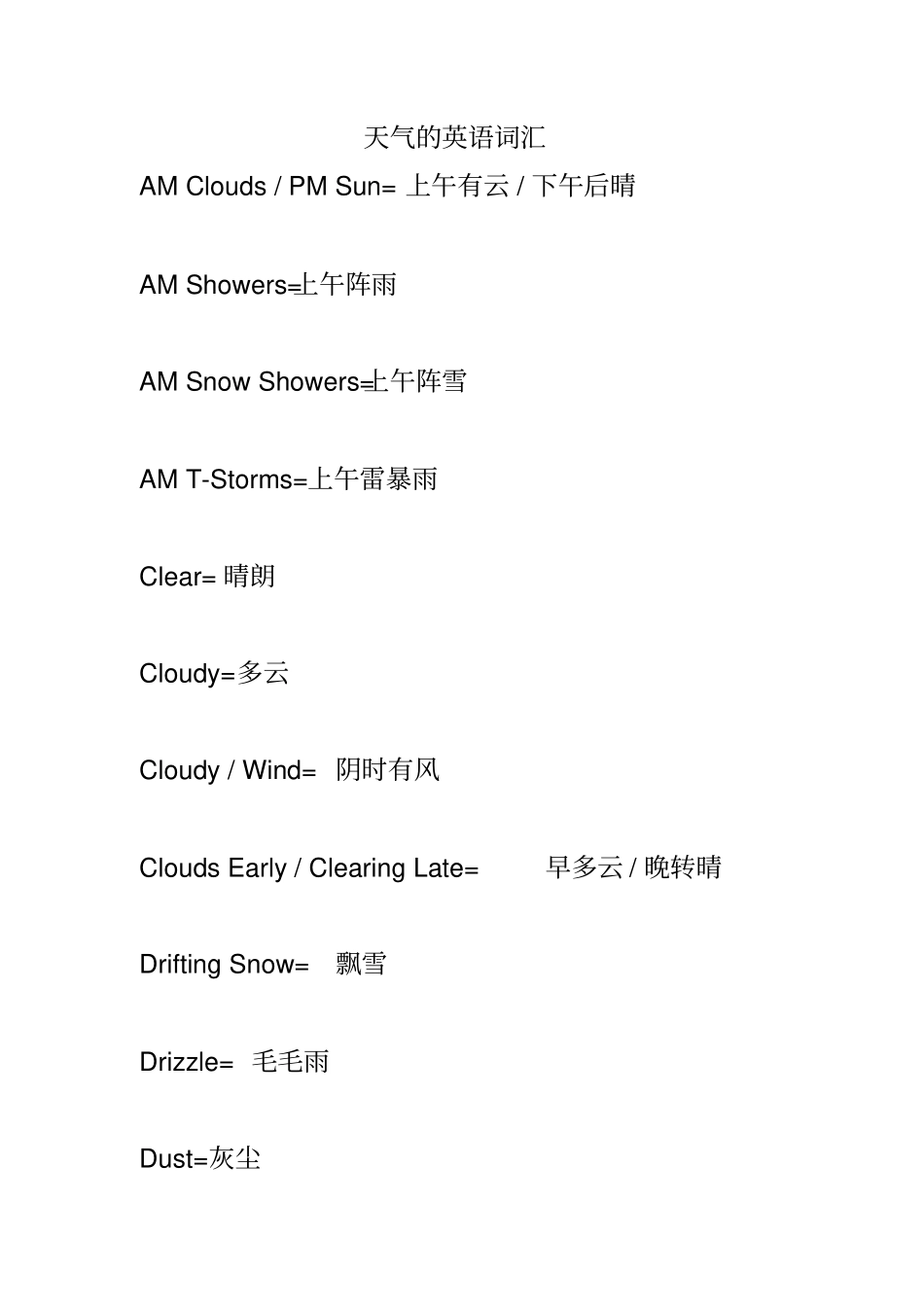 天气的英语词汇资料_第1页