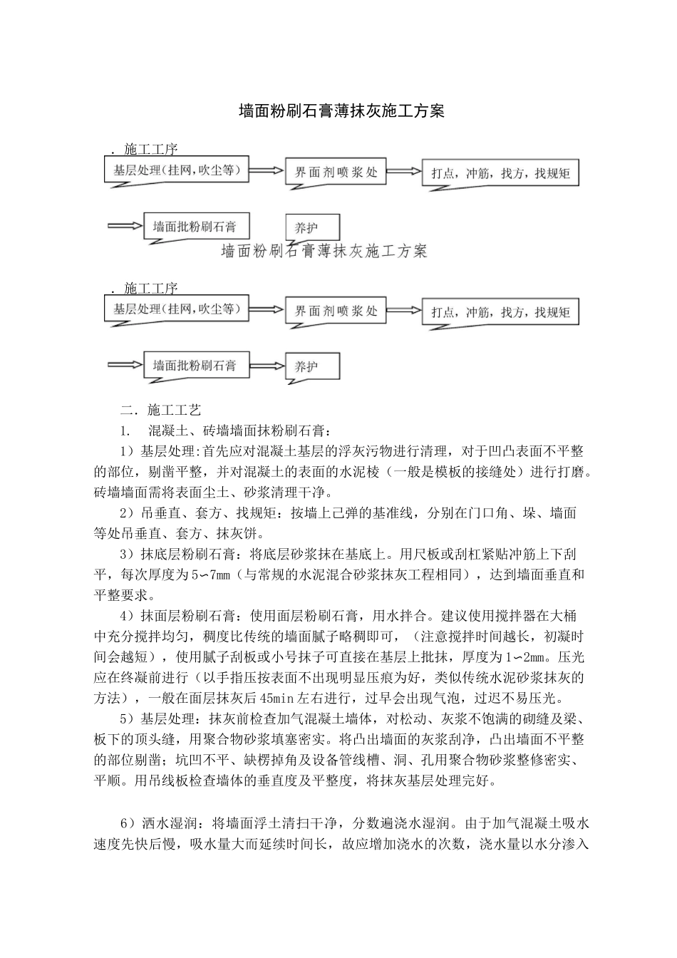 墙面粉刷石膏薄抹灰施工方案_第1页