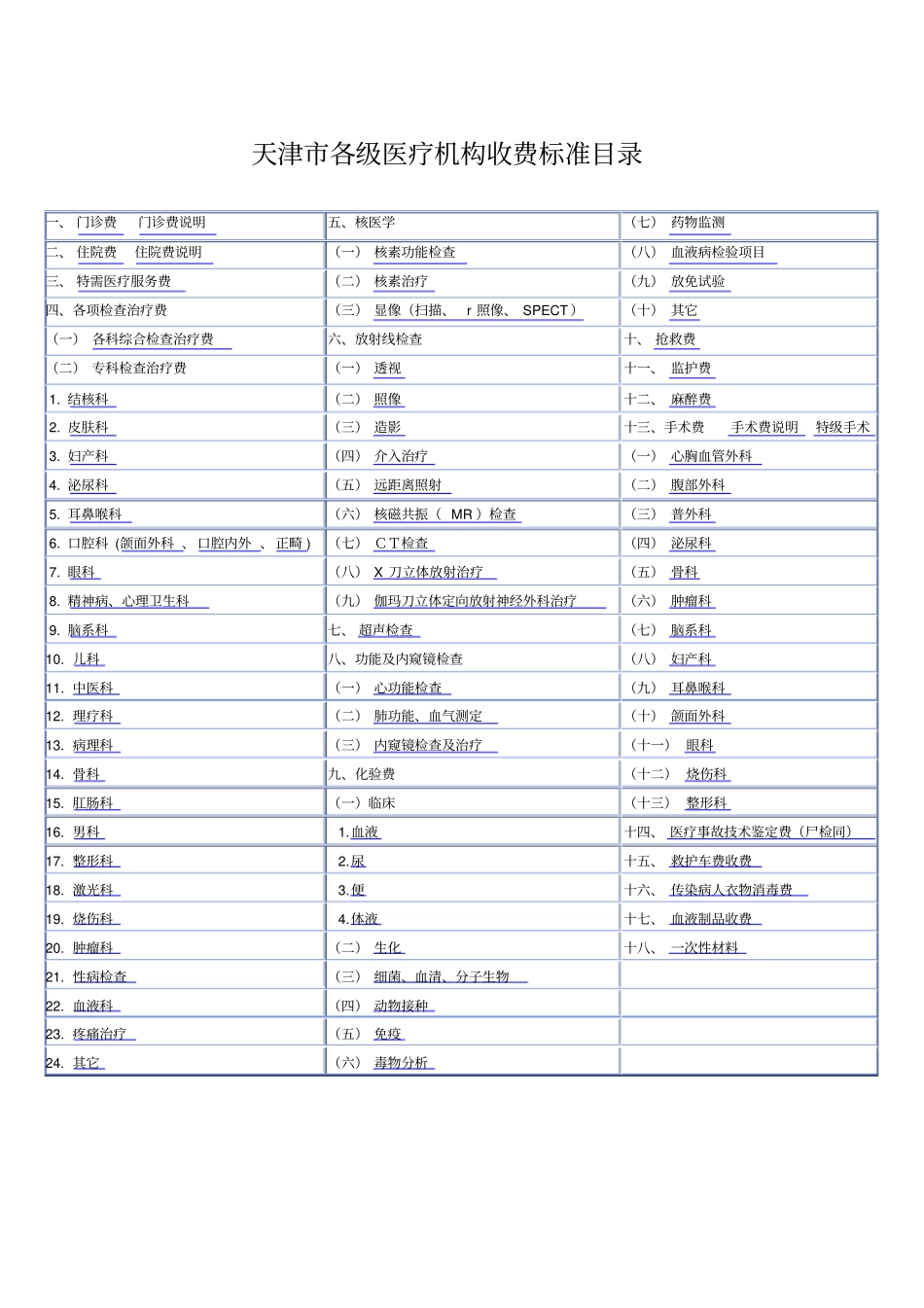 天津各级医疗机构收费标准目录-天津各级医疗机构_第1页