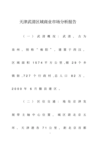 天津武清区域商业场分析报告