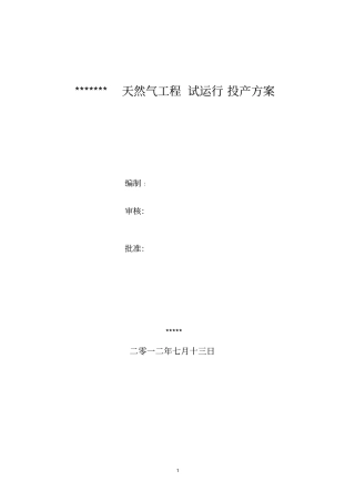 天然气工程试运行投产方案