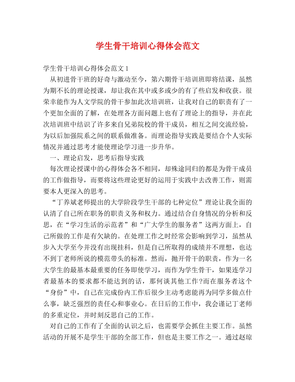 学生骨干培训心得体会范文 _第1页