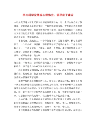 学习科学发展观心得体会：领导班子建设 