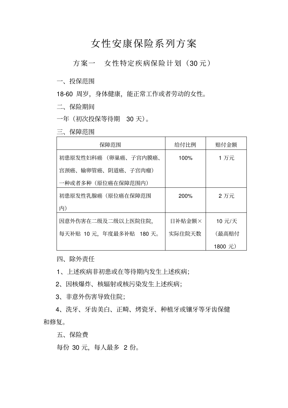 女性安康保险系列方案2013_第1页