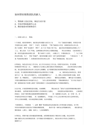 如何带好销售团队的新人