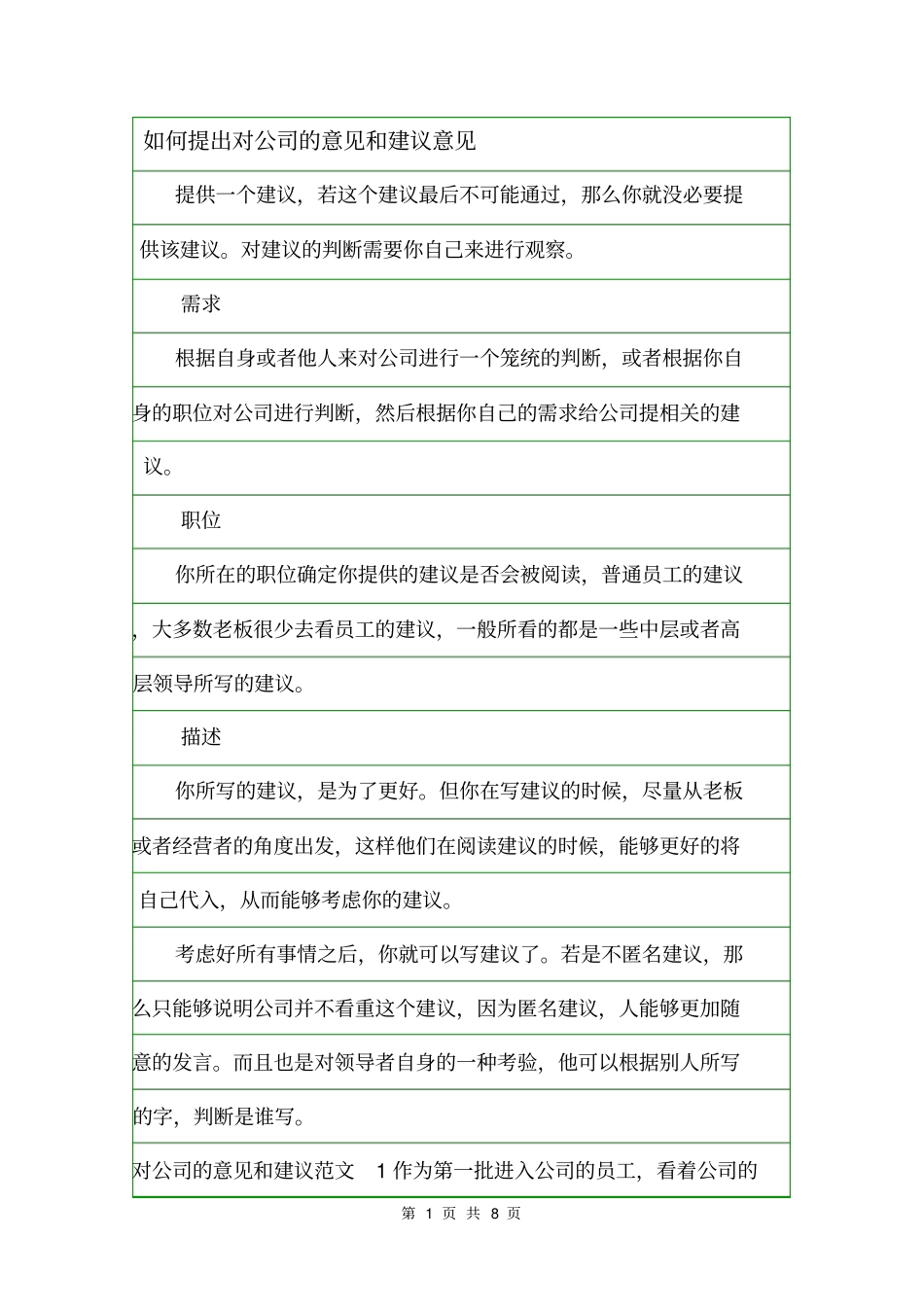如何提出对公司的意见和建议意见_第1页