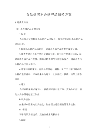食品供应不合格产品退换方案